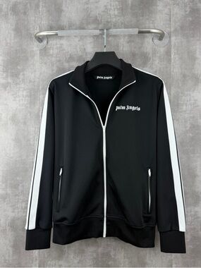 🚩steal Palm Angels Black Track Jacket with White Accents